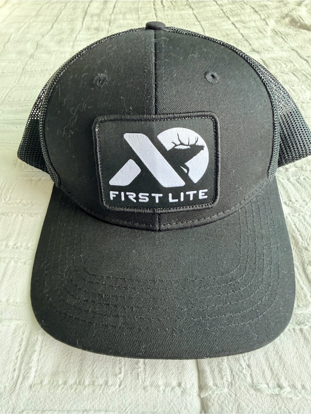 First Lite Elk Hunting Black Mesh Trucker Hat Snapback Logo Cap